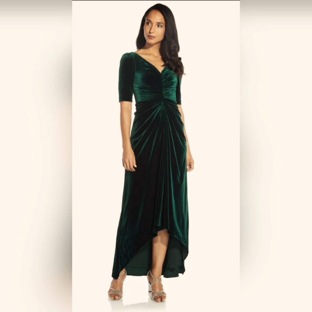 Green velvet high low Adrianna Papell gown
